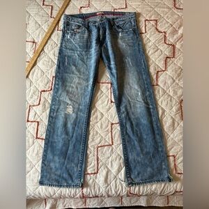Antique Rivet Jeans Mens(38x32) Straight Leg Denim Distressed Medium Blue‎ Wash